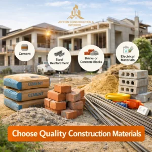 quality construction materials including cement, steel, bricks and electrical materials for home construction