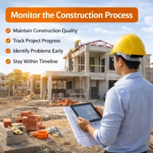 engineer monitoring home construction progress at building site