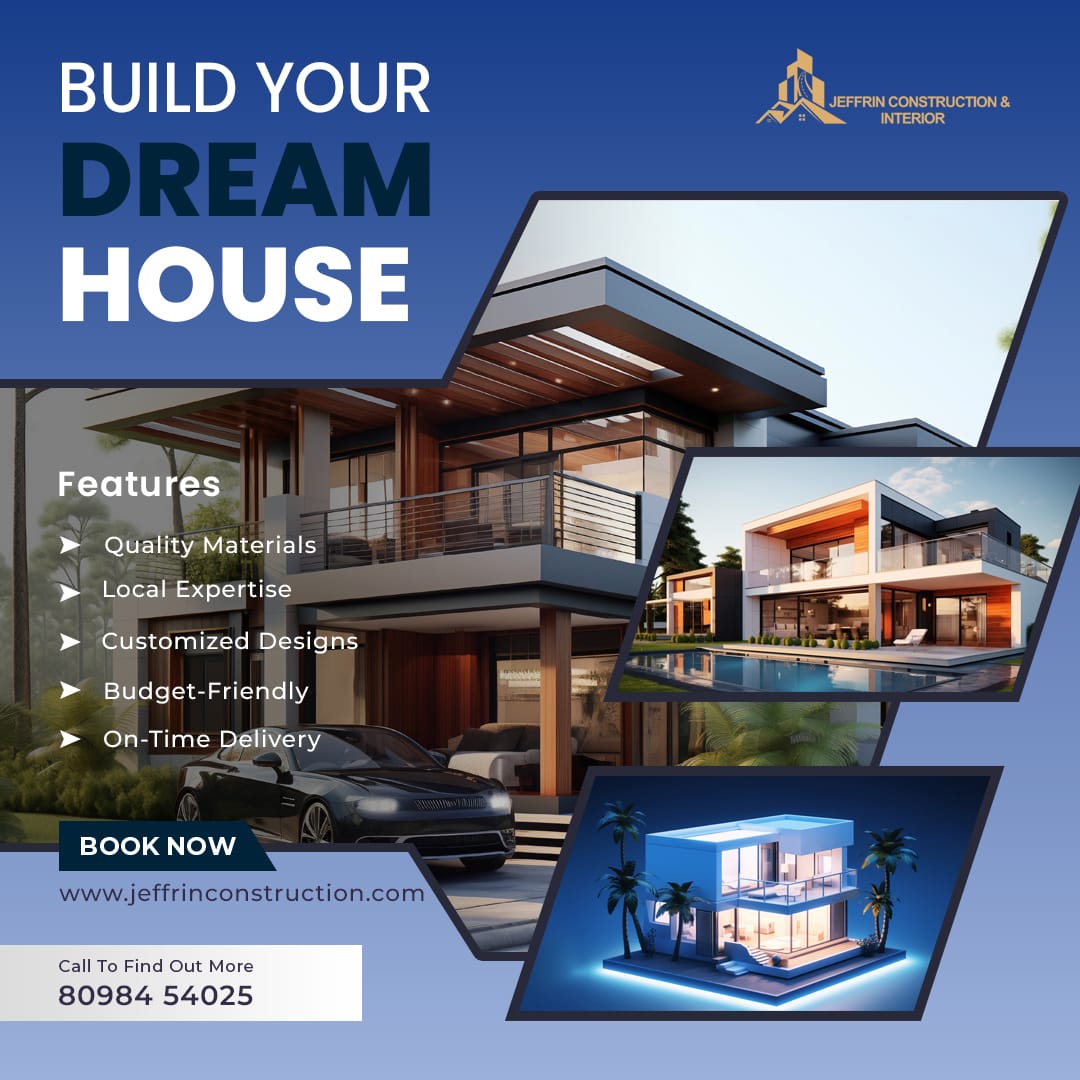 Residential home project by Jeffrin Construction, expert home construction in Marthandam.