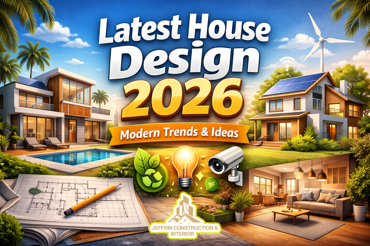 Latest house design 2026 modern home with swimming pool, eco friendly house with solar panels and stylish interior design in Marthandam